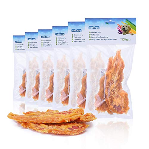 Nobleza - Premios para Perros, Golosina Natural para Perros con cecina de Pollo, mordeduras de Carne de pechuga de Pollo Premium, golosinas para Entrenamiento de Cachorros, Paquete de 6, 600 g Nobleza - Premios para Perros, Golosina Natural para Perros con cecina de Pollo, mordeduras de Carne de pechuga de Pollo Premium, golosinas para Entrenamiento de Cachorros, Paquete de 6, 600 g