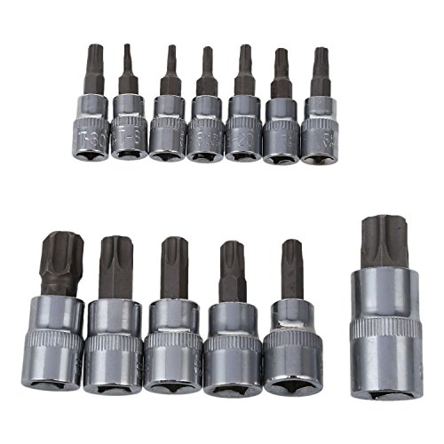 Noblik Juego de 13 puntas Torx a prueba de manipulaciones para llaves de vaso de 1/4 3/8 y 1/2 pulgadas T8 – T70 AT724