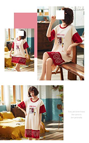 NOBRAND - Camisón para mujer de verano y versión coreana, suelto, talla grande, cuello redondo, manga corta, algodón, falda media, ropa para el hogar Dos L