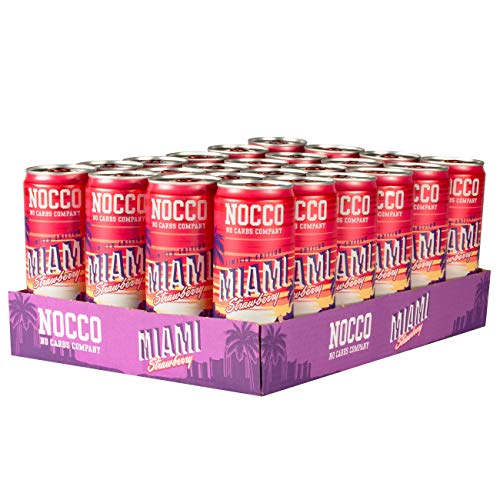 NOCCO BCAA Fresa (Miami) 24 x 330ml Bebida energética funcional sin azúcar No Carbs Company Enriquecida con vitaminas Con o sin cafeína Bebidas funcionales de sabores para la salud