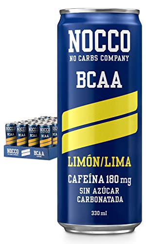 NOCCO BCAA Limon/Lima 24 x 330ml Bebida energética funcional sin azúcar No Carbs Company Enriquecida con vitaminas Con o sin cafeína Bebidas funcionales de sabores para la salud
