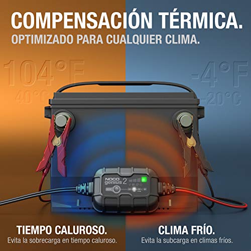 NOCO GENIUS2EU, Inteligente automático de 2A, Cargador 6V y 12V, mantenedor desulfatador de batería con compensación de temperatura NOCO GENIUS2EU, Inteligente automático de 2A, Cargador 6V y 12V, mantenedor desulfatador de batería con compensación de temperatura