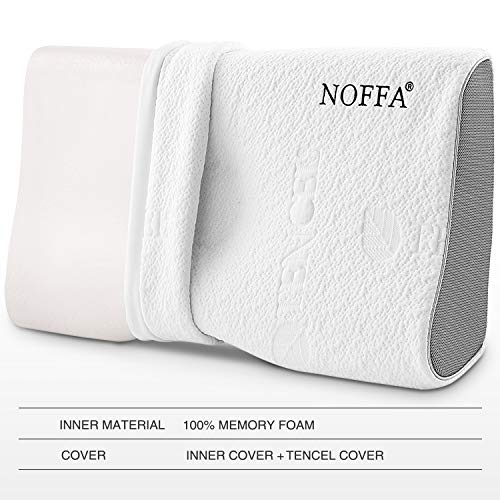 NOFFA Almohada de Espuma Viscoelástica de Contorno, Almohada Ortopédica Cervical, Almohada Ergonómica para el Cuello con Funda lavable transpirableo 60 * 32 * 6 / 11 CM