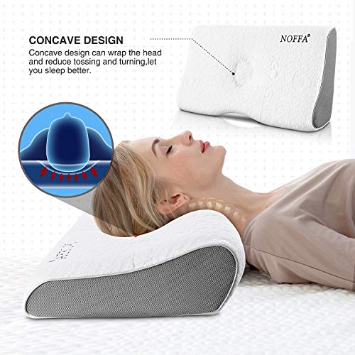 NOFFA Almohada de Espuma Viscoelástica de Contorno, Almohada Ortopédica Cervical, Almohada Ergonómica para el Cuello con Funda lavable transpirableo 60 * 32 * 6 / 11 CM