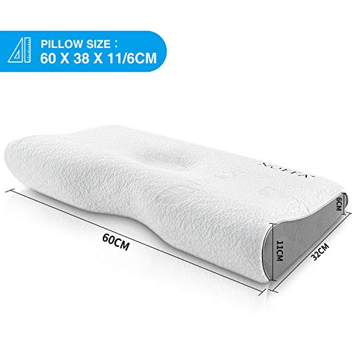 NOFFA Almohada de Espuma Viscoelástica de Contorno, Almohada Ortopédica Cervical, Almohada Ergonómica para el Cuello con Funda lavable transpirableo 60 * 32 * 6 / 11 CM