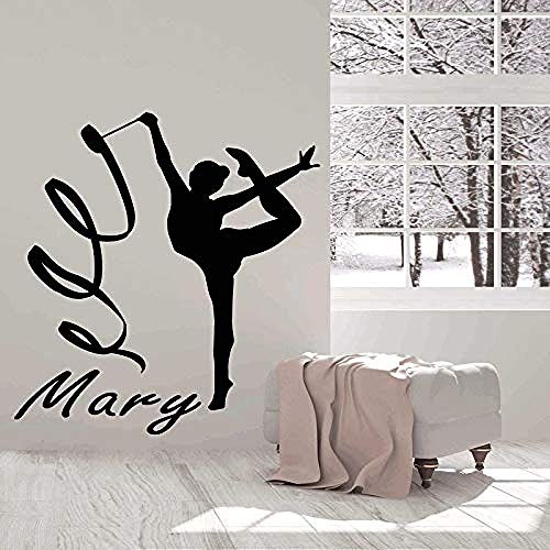 Nombre personalizable Gimnasia rítmica Deportes Vinilo Adhesivo de pared Dormitorio Niñas Habitación de los niños Dormitorio Art Deco Mural en 57x64cm