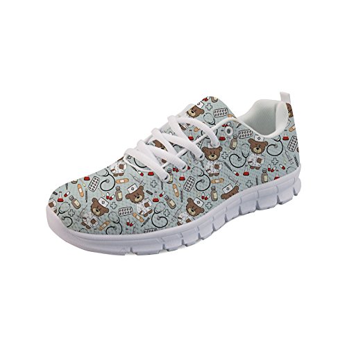 Nopersonality Zapatos de Mujer para Caminar Tenis Deportivas de Malla con Cordones Zapatillas Entrenadoras Gimnasio Sneakers Enfermera Oso Gris Talla 38 EU