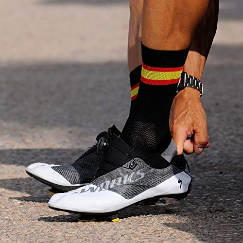 NORTEI - Calcetines Bandera España para Ciclismo, MTB y Running de Meryl para Hombre y Mujer – Spain – (L(43-45), Negro)