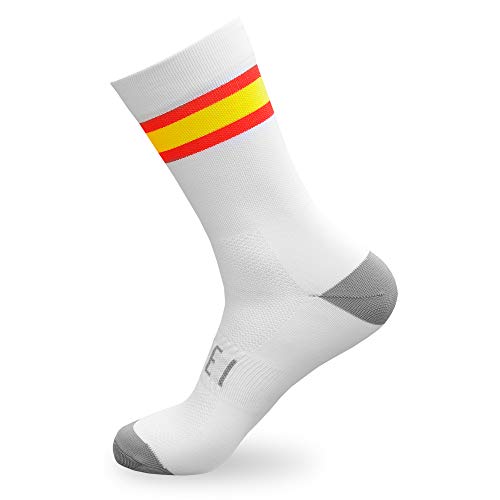 NORTEI - Calcetines Bandera España para Ciclismo, MTB y Running de Meryl para Hombre y Mujer – Spain – (M(42-42), Blanco) NORTEI - Calcetines Bandera España para Ciclismo, MTB y Running de Meryl para Hombre y Mujer – Spain – (M(42-42), Blanco)