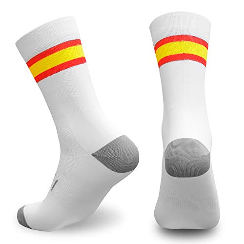 NORTEI - Calcetines Bandera España para Ciclismo, MTB y Running de Meryl para Hombre y Mujer – Spain – (M(42-42), Blanco) NORTEI - Calcetines Bandera España para Ciclismo, MTB y Running de Meryl para Hombre y Mujer – Spain – (M(42-42), Blanco)