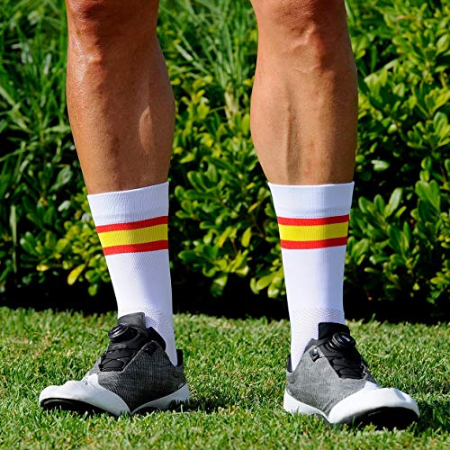 NORTEI - Calcetines Bandera España para Ciclismo, MTB y Running de Meryl para Hombre y Mujer – Spain – (M(42-42), Blanco)