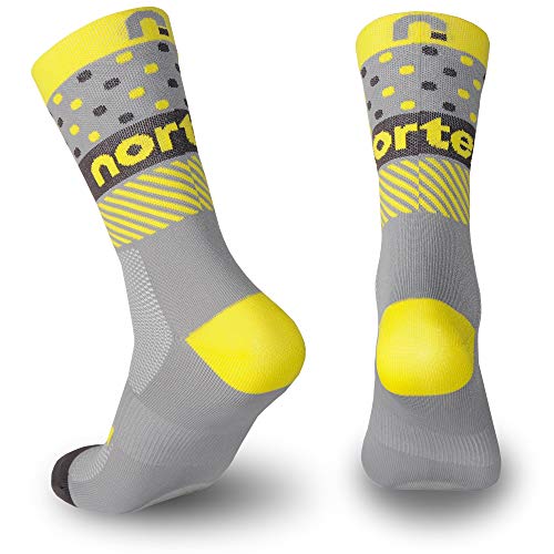 NORTEI - Calcetines de Ciclismo, MTB y Running de Meryl para Hombre y Mujer – Hit (S(37-39), Lemon)