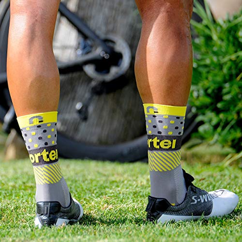 NORTEI - Calcetines de Ciclismo, MTB y Running de Meryl para Hombre y Mujer – Hit (S(37-39), Lemon)