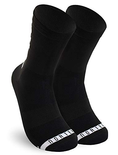 NORTEI Calcetines para Ciclismo, MTB y Running de Caña Alta para Hombre y Mujer – Brute Force Black (S-M (38-42))