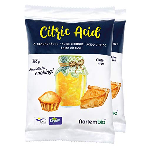 Nortembio Ácido Cítrico 1 Kg (2x500g). Grado Alimentario. Insumo Ecológico. Polvo, 100% Puro. E-Book Incluido.