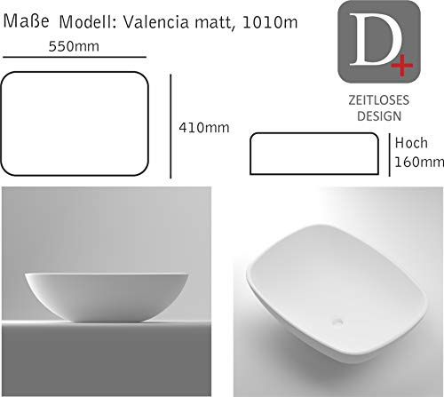 NORWAYstone - Lavabo (550 x 410 x 160 mm), color blanco mate (Valencia)