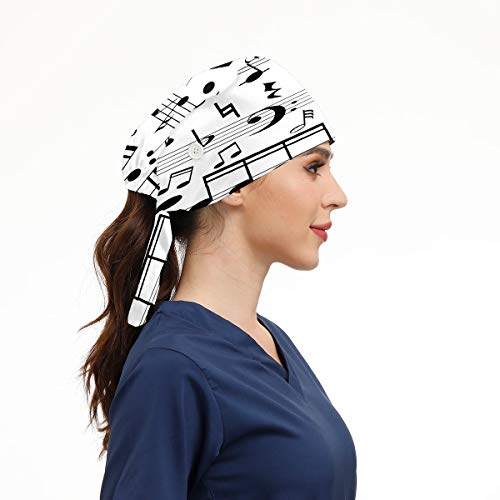 Notas musicales On Line Scales Scrub Hat con botón Sweatband turbante Cap para mujeres hombres unisex sombrero de trabajo ajustable corbata Notas musicales On Line Scales Scrub Hat con botón Sweatband turbante Cap para mujeres hombres unisex sombrero de trabajo ajustable corbata