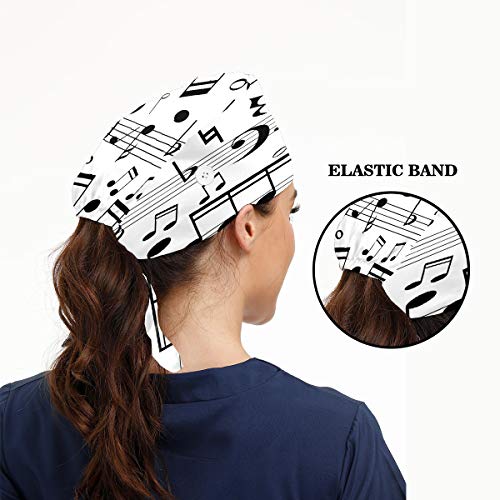 Notas musicales On Line Scales Scrub Hat con botón Sweatband turbante Cap para mujeres hombres unisex sombrero de trabajo ajustable corbata