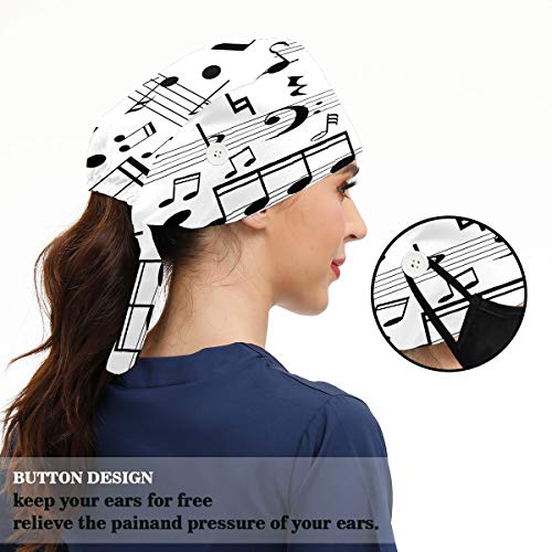 Notas musicales On Line Scales Scrub Hat con botón Sweatband turbante Cap para mujeres hombres unisex sombrero de trabajo ajustable corbata Notas musicales On Line Scales Scrub Hat con botón Sweatband turbante Cap para mujeres hombres unisex sombrero de trabajo ajustable corbata