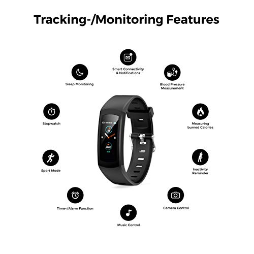 novasmart - Reloj deportivo runR ONE con correa inteligente y pantalla en color, con registro de frecuencia cardíaca y presión arterial, contador de calorías y pasos, y control del sueño, negro