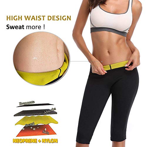 NOVECASA Pantalones Cortos Suana Deportivos Mujer de Neopreno Sauna Pants Alta Cintura para Sudoración,Quema Grasa,Adelgazante (M, Pantalones Cortos)