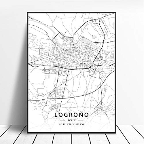NOVELOVE Logrono City Spain Map Impresiones HD de pósters Pared del Arte Fotos Lienzo de Pintura Bar Mural Decoración para el hogar sin Marco 50 * 70cm