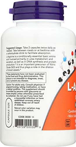 Now Foods L-Arginine 500mg Standard - 100 Cápsulas Now Foods L-Arginine 500mg Standard - 100 Cápsulas