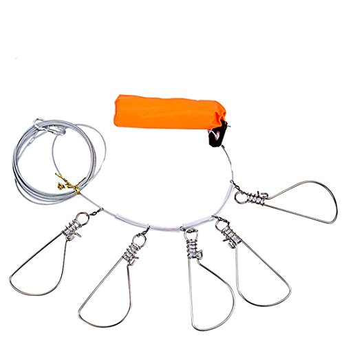 NoyoKere 5 broches de acero inoxidable Cuerdas Flotador Stringer Fishing Lock Cuerda de pesca Accesorios