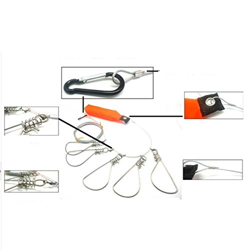 NoyoKere 5 broches de acero inoxidable Cuerdas Flotador Stringer Fishing Lock Cuerda de pesca Accesorios