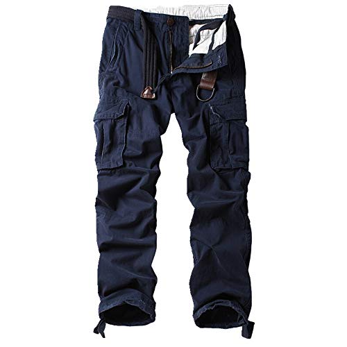 N\P Pantalones de hombre con múltiples bolsillos de camuflaje rectos sueltos de lona casual