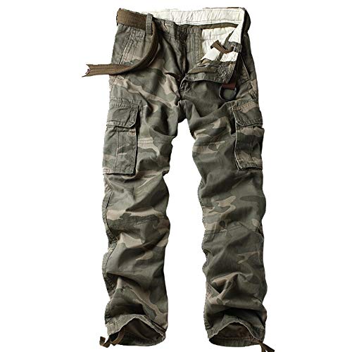 N\P Pantalones de hombre con múltiples bolsillos de camuflaje rectos sueltos de lona casual