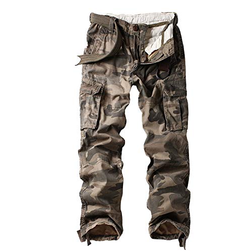 N\P Pantalones de hombre con múltiples bolsillos de camuflaje rectos sueltos de lona casual