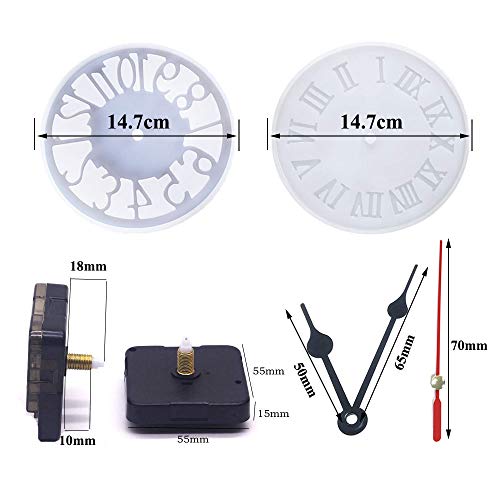 Nsiwem Movimiento de Reloj de Eje Largo de Cuarzo 2 Piezas Maquina Reloj Pared con Manecillas del Reloj con 2 pcs Molde de Silicona de Resina de Números y Arabi Romanos para Hacer Reloj DIY Nsiwem Movimiento de Reloj de Eje Largo de Cuarzo 2 Piezas Maquina Reloj Pared con Manecillas del Reloj con 2 pcs Molde de Silicona de Resina de Números y Arabi Romanos para Hacer Reloj DIY