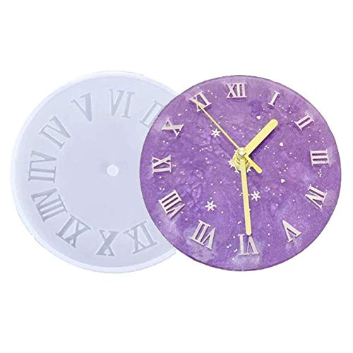 Nsiwem Movimiento de Reloj de Eje Largo de Cuarzo 2 Piezas Maquina Reloj Pared con Manecillas del Reloj con 2 pcs Molde de Silicona de Resina de Números y Arabi Romanos para Hacer Reloj DIY