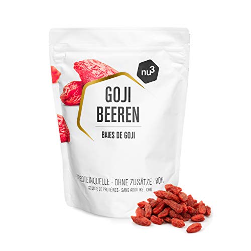 nu3 Bayas de Goji Premium - 500g Superalimento de moda - Secadas naturalmente sin sulfato - Ideal para el desayuno - Ayuda a fortalecer el sistema inmunológico - Contiene vitaminas y minerales