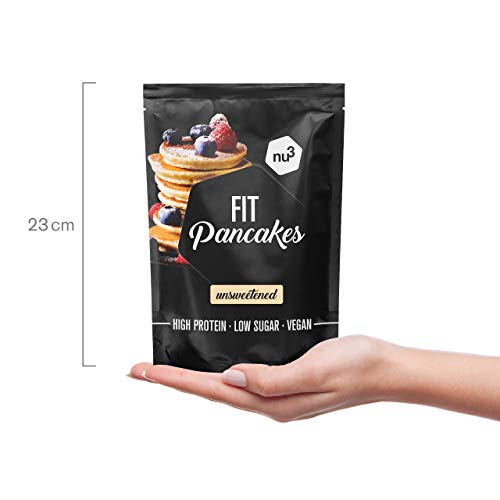 nu3 Fit Pancakes – Tortitas ricas en proteínas (28%) y bajas en grasa (7,3%) – 240g de mezcla para hornear 240g – Pancakes sin gluten a base de harina de almendras y arroz - Desayuno sano y rápido