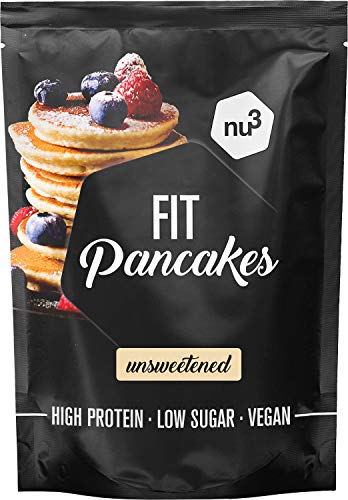 nu3 Fit Pancakes – Tortitas ricas en proteínas (28%) y bajas en grasa (7,3%) – 240g de mezcla para hornear 240g – Pancakes sin gluten a base de harina de almendras y arroz - Desayuno sano y rápido