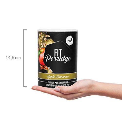 nu3 Fit Porridge – Gachas de avena proteica 400g – Sabor manzana & canela – 16 g de proteína – Muesli instantáneo sin gluten – Bajas en azúcar – Desayuno saludable con fibra – Listo en minutos