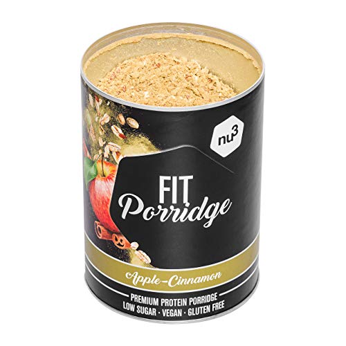 nu3 Fit Porridge – Gachas de avena proteica 400g – Sabor manzana & canela – 16 g de proteína – Muesli instantáneo sin gluten – Bajas en azúcar – Desayuno saludable con fibra – Listo en minutos