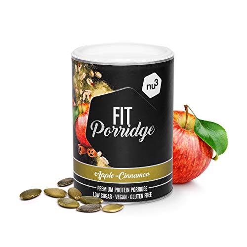 nu3 Fit Porridge – Gachas de avena proteica 400g – Sabor manzana & canela – 16 g de proteína – Muesli instantáneo sin gluten – Bajas en azúcar – Desayuno saludable con fibra – Listo en minutos