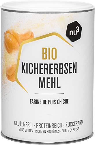 nu3 Harina de Garbanzo Orgánica – 400 gramos – 100% ecológica & libre de gluten – Rica fuente de proteínas y fibra vegetal – Alternativa con menos carbohidratos que el almidón o la fécula molida