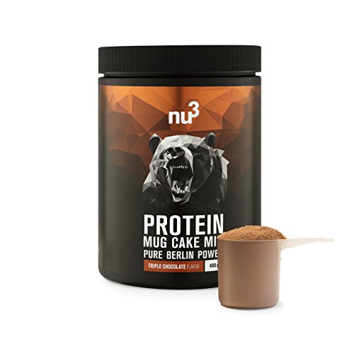 nu3 Mug Cake con Proteína - 400g de mezcla lista para microondas - Sabor triple chocolate con 24g de proteína - Snack perfecto para una dieta fitness - Postre ideal para la oficina - Bajo en azúcar