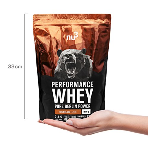 nu3 Performance Whey Protein - 1 kg de suero en polvo sabor chocolate con 71.8% de proteína - Con aminoácidos BCAAs + proteína aislada isolate - Batido proteico para ganar masa - Altamente soluble