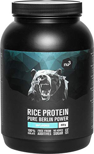 nu3 Proteína de arroz | 800g de fórmula sabor neutral | 80% (24g) de proteína vegetal | Polvo para batido proteico sin lactosa y libre de gluten | Sin sustitutos de azúcar o colorantes artificiales