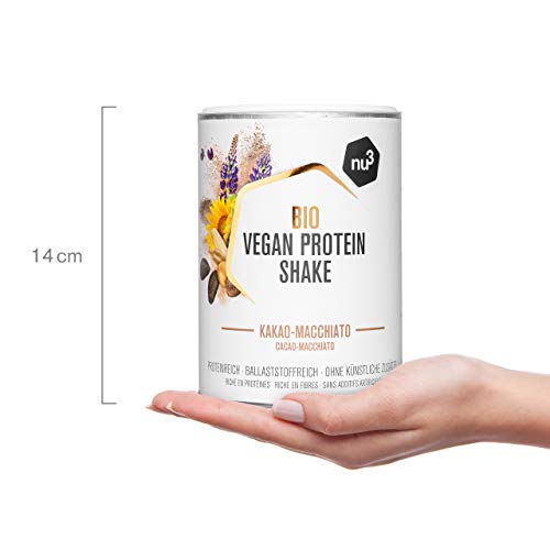 nu3 Vegan Protein 4K Shake Choco Macchiato - 400 g Batido de Proteínas Orgánico en Polvo Prémium a Partir de 4 Componentes Vegetales - 48% de Proteína y 10% de BCAA - Sin Lactosa ni Edulcorantes