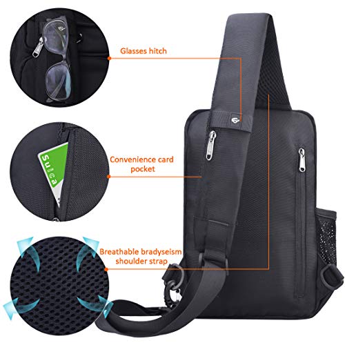 NUBILY Bolso Bandolera Impermeable Bolsos Mochila con USB y Orificio para Auriculares para Hombre y Mujere Negro Bolso Pecho Deportes Trabajo Casual Viajes Senderismo