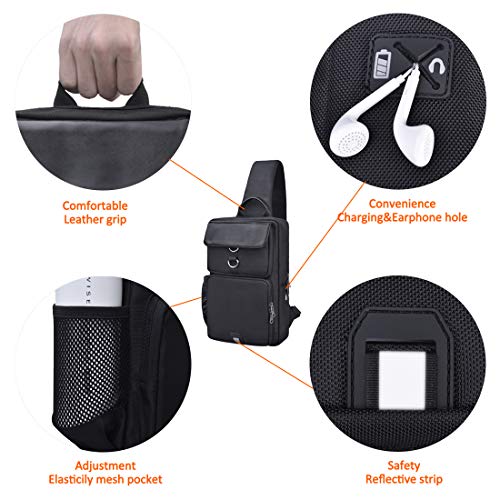 NUBILY Bolso Bandolera Impermeable Bolsos Mochila con USB y Orificio para Auriculares para Hombre y Mujere Negro Bolso Pecho Deportes Trabajo Casual Viajes Senderismo NUBILY Bolso Bandolera Impermeable Bolsos Mochila con USB y Orificio para Auriculares para Hombre y Mujere Negro Bolso Pecho Deportes Trabajo Casual Viajes Senderismo