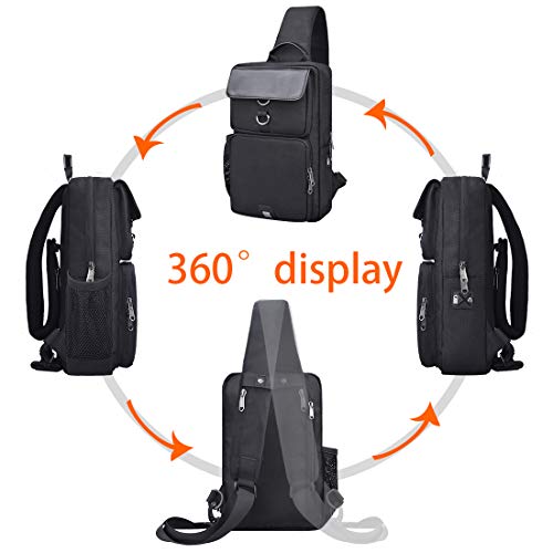 NUBILY Bolso Bandolera Impermeable Bolsos Mochila con USB y Orificio para Auriculares para Hombre y Mujere Negro Bolso Pecho Deportes Trabajo Casual Viajes Senderismo