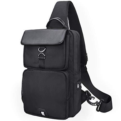 NUBILY Bolso Bandolera Impermeable Bolsos Mochila con USB y Orificio para Auriculares para Hombre y Mujere Negro Bolso Pecho Deportes Trabajo Casual Viajes Senderismo NUBILY Bolso Bandolera Impermeable Bolsos Mochila con USB y Orificio para Auriculares para Hombre y Mujere Negro Bolso Pecho Deportes Trabajo Casual Viajes Senderismo