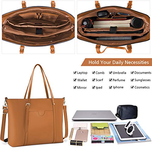 NUBILY Bolsos Universidad Mujer Grande para Ordenador Portátil 15.6 Pulgadas Impermeable Bolso Shopper PU Piel Bolsos de Mujer Bandolera Bolsa Tote Cuero Marrón NUBILY Bolsos Universidad Mujer Grande para Ordenador Portátil 15.6 Pulgadas Impermeable Bolso Shopper PU Piel Bolsos de Mujer Bandolera Bolsa Tote Cuero Marrón